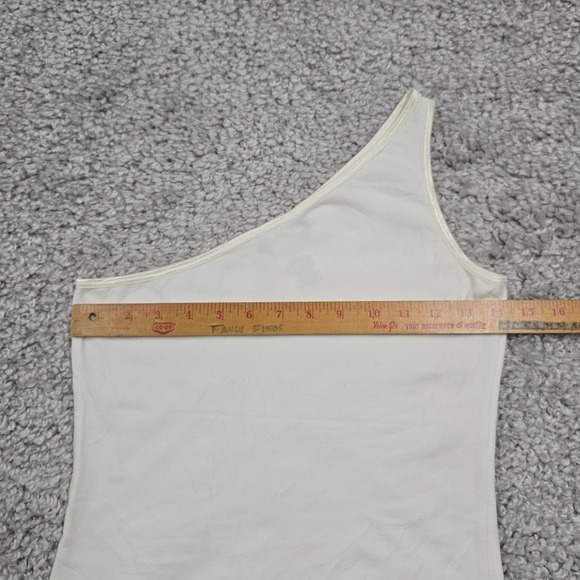 Bebe Top Women Large Off White One Shoulder Flag Rhinestone Y2K Stretch - Picture 8 of 10